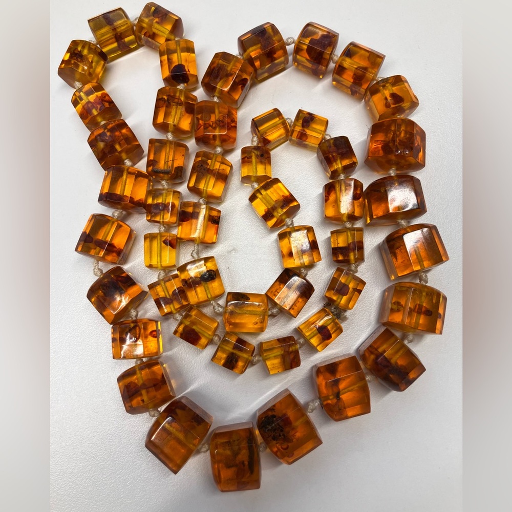 Vintage antique genuine Baltic amber graduated cubed beads beaded necklace 5 oz